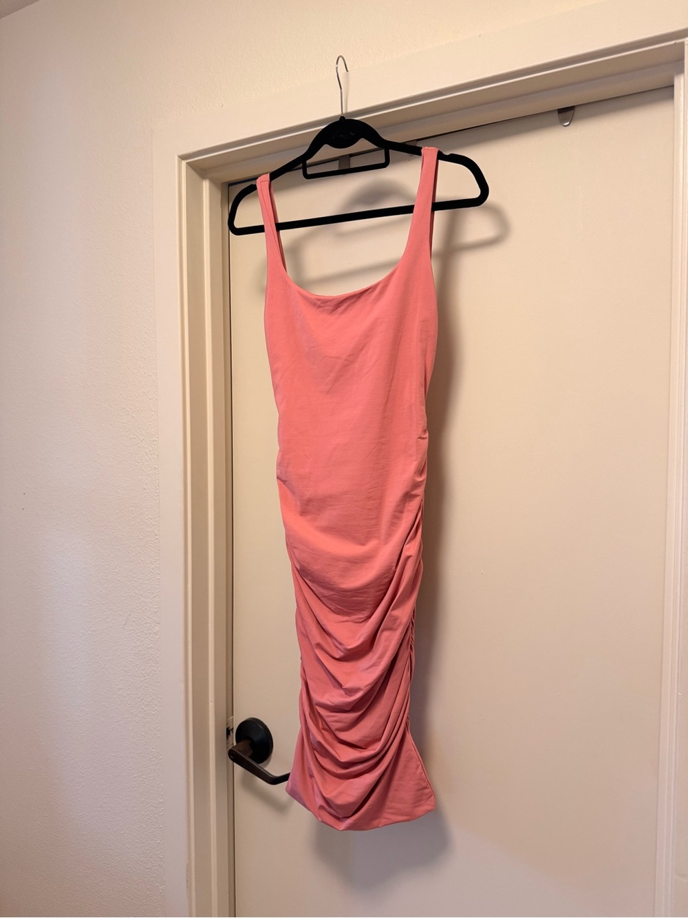 Kookai Coral Pink Ruched Bodycon Midi Dress